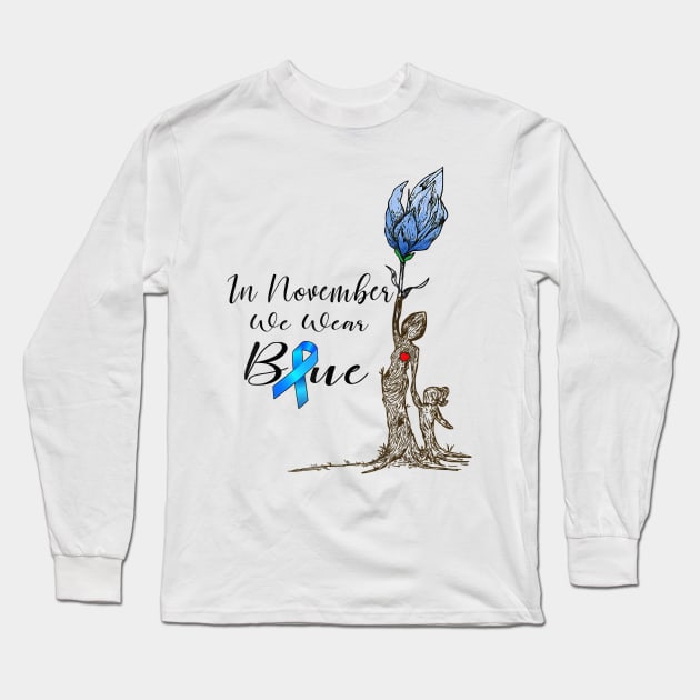 Diabetes awareness Womens In November We Wear Blue Diabetes Flower Gift Long Sleeve T-Shirt by thuylinh8